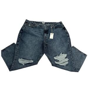 Good American Plus 20 Classic Slim Straight Distressed Denim Blue High Rise NWT